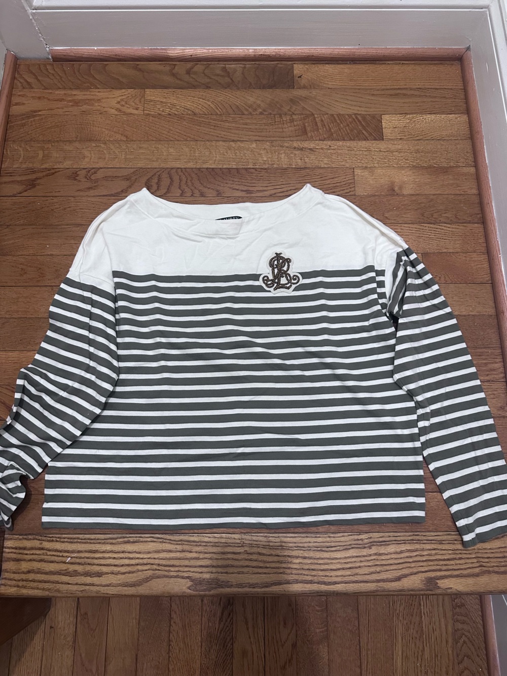 Ralph Lauren Green and White Striped Long-Sleeve Tee
